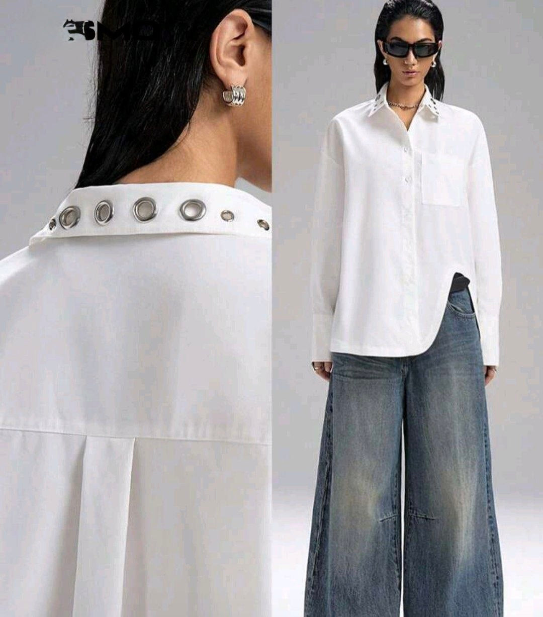 Eyelet Collar Oversized Shirt