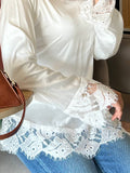 Lace Trim Satin Blouse – White