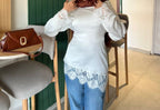 Lace Trim Satin Blouse – White
