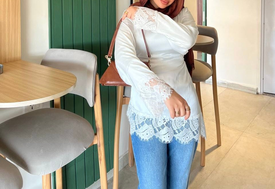 Lace Trim Satin Blouse – White