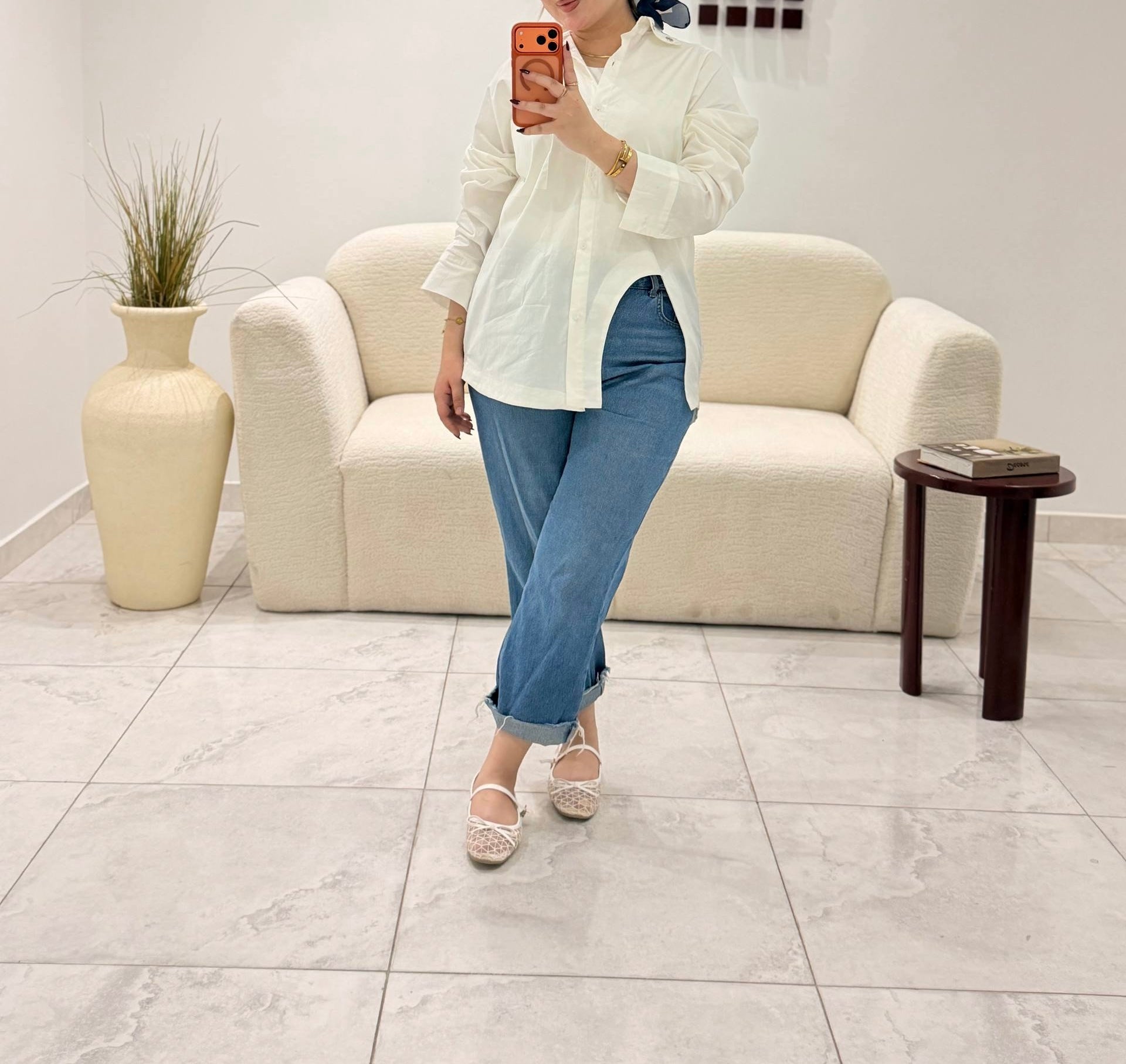 Eyelet Collar Oversized Shirt