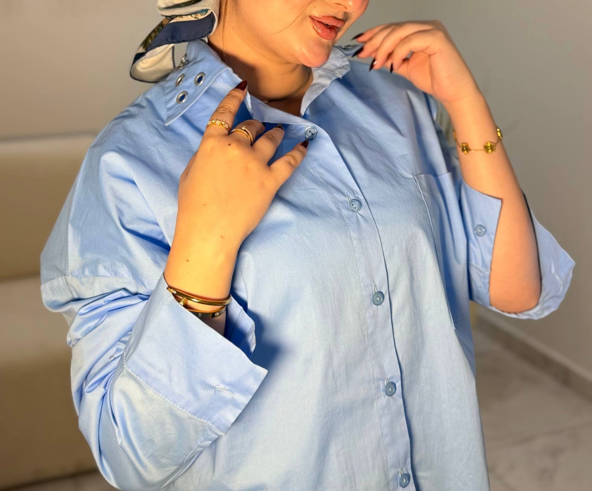 Eyelet Collar Oversized Shirt