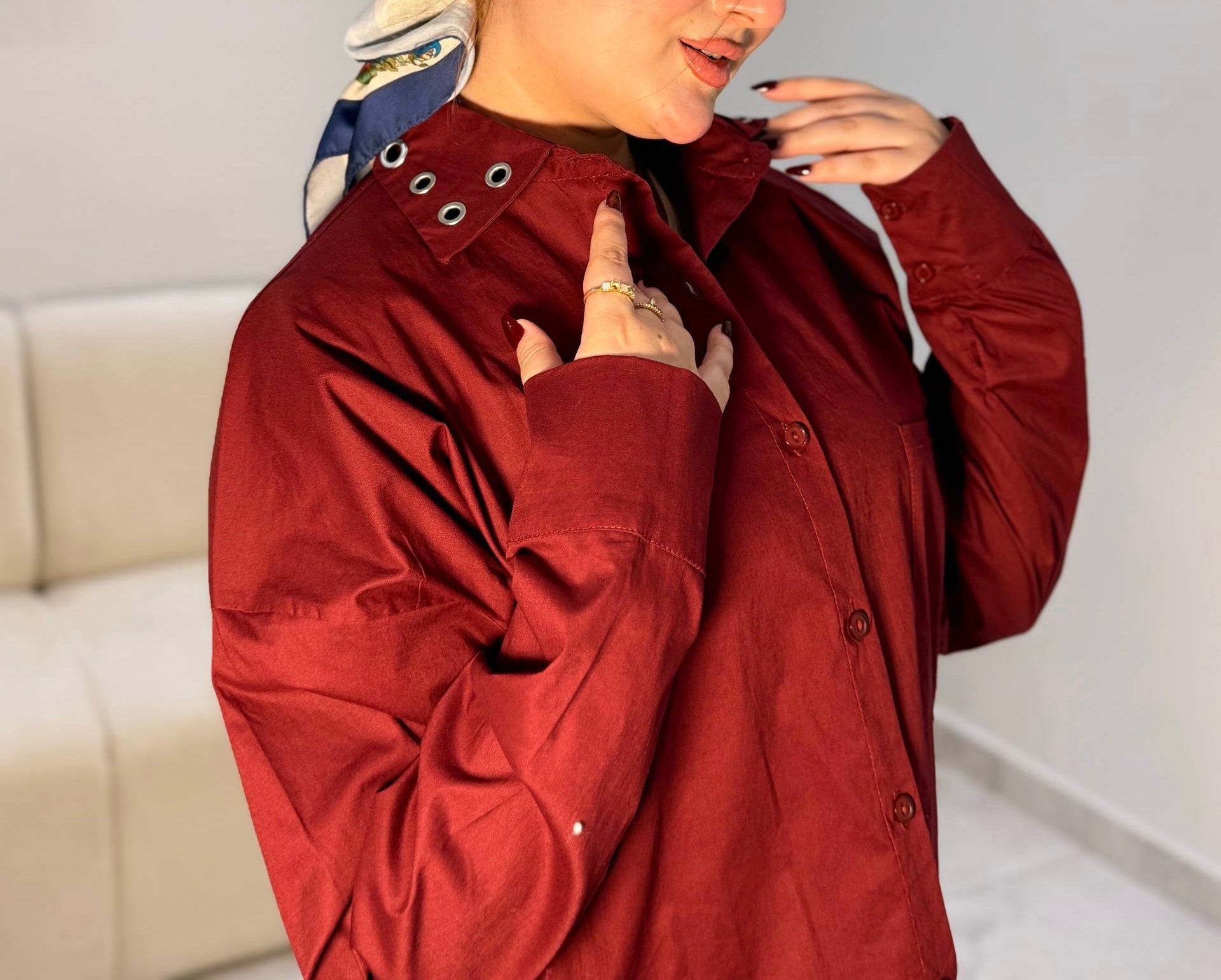 Eyelet Collar Oversized Shirt