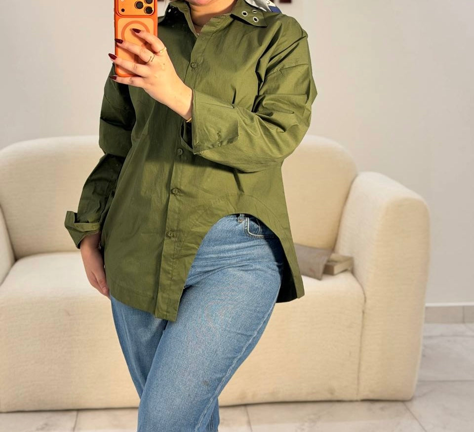Eyelet Collar Oversized Shirt